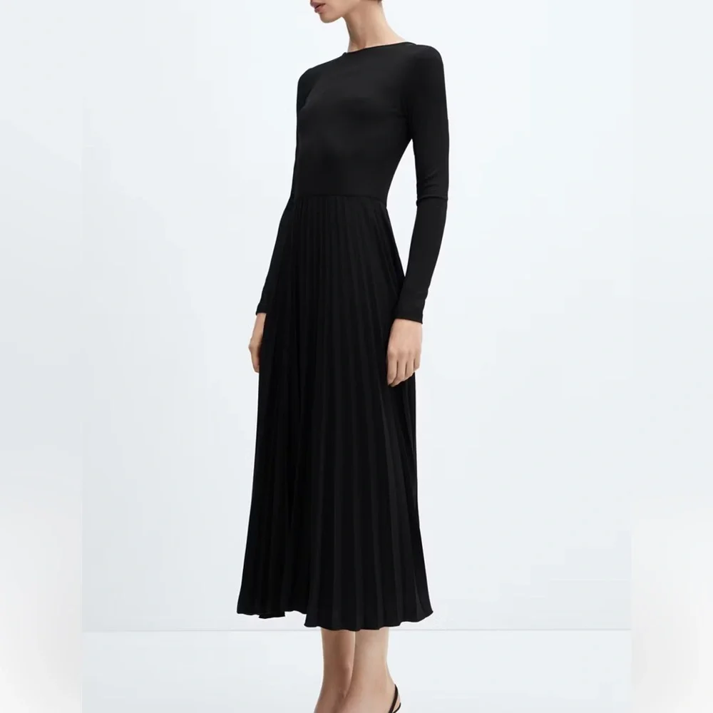 Mango Black Pleated Hem Dress - Women’s Midi Dress